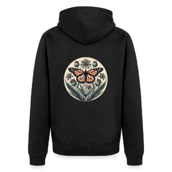 Vintage Monarch Schmetterling - Unisex Premium Bio Zip Hoodie - Schwarz - Hinten - Nico (187cm)