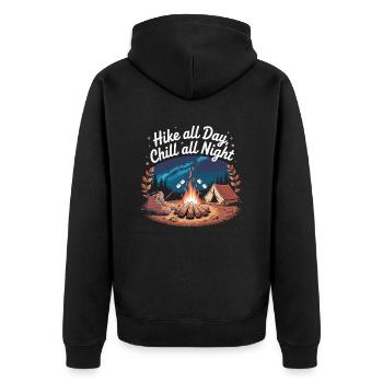 Hike All Day, Chill All Night – Camping Adventure - Unisex Premium Organic Zip Hoodie - black - Back - Nico (187cm)