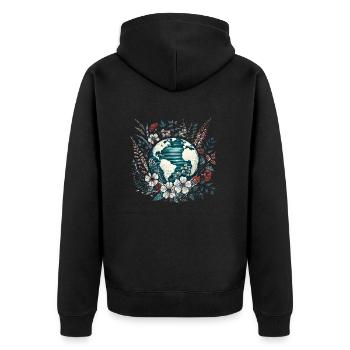 Erde - Unisex Premium Bio Zip Hoodie - Schwarz - Hinten - Nico (187cm)