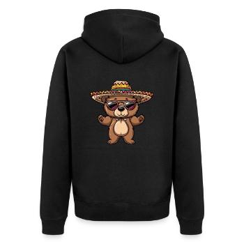 Bear Comic Funny Sombrero - Unisex Premium Organic Zip Hoodie - black - Back - Nico (187cm)