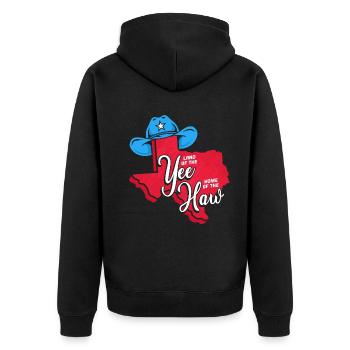 Yee Texas Design für stolze Texaner - Unisex Premium Bio Zip Hoodie - Schwarz - Hinten - Nico (187cm)