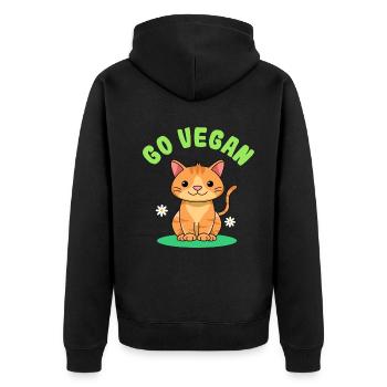 Katzendesign für stolze Veganer - Unisex Premium Bio Zip Hoodie - Schwarz - Hinten - Nico (187cm)