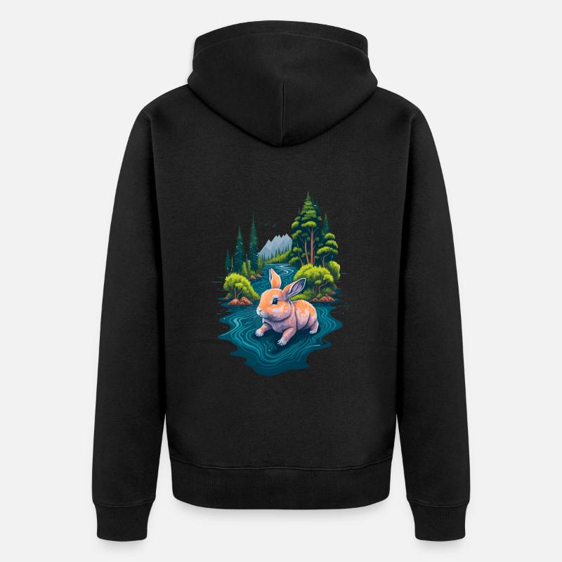 Belle illustration d’un lapin - Veste à capuche bio Premium Unisexe - noir