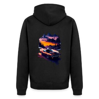 Klassischer Sportwagen - Unisex Premium Bio Zip Hoodie - Schwarz - Hinten - Nico (187cm)