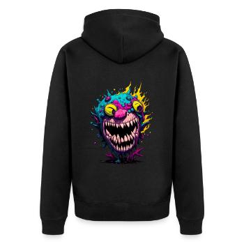 Bunter cooler Zombie - Unisex Premium Bio Zip Hoodie - Schwarz - Hinten - Nico (187cm)