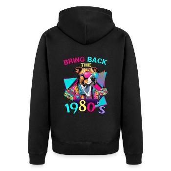 80er Jahre Outfit Kostüm Staffordshire Terrier - Unisex Premium Bio Zip Hoodie - Schwarz - Hinten - Nico (187cm)