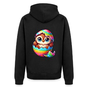 Süße Cartoon Eule im Osterei bunt und verspielt - Unisex Premium Bio Zip Hoodie - Schwarz - Hinten - Nico (187cm)