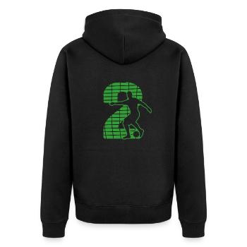 Fußball soccer sport Fußballer Fußballplatz NR.2 - Unisex Premium Bio Zip Hoodie - Schwarz - Hinten - Nico (187cm)