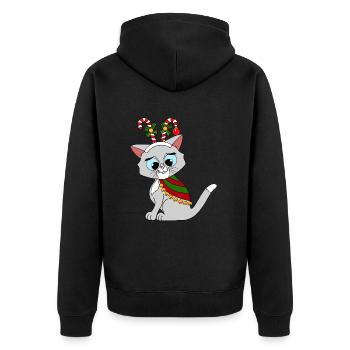x-mas cat - Unisex Premium Bio Zip Hoodie - Schwarz - Hinten - Nico (187cm)