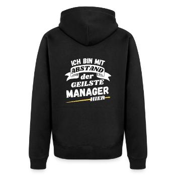 Ich bin mit Abstand der geilste Manager hier - Unisex Premium Bio Zip Hoodie - Schwarz - Hinten - Nico (187cm)