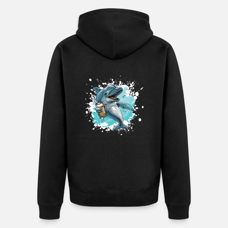 Dolphin Bière Drôle - Veste à capuche bio Premium Unisexe - noir