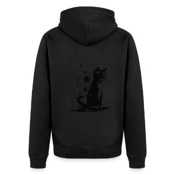 Cat Stencil White and Black - Unisex Premium Bio Zip Hoodie - Schwarz - Hinten - Nico (187cm)
