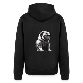 Mops-schablonen-design Weiß Und Schwarz - Unisex Premium Bio Zip Hoodie - Schwarz - Hinten - Nico (187cm)