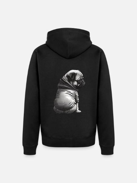 Mops-schablonen-design Weiß Und Schwarz - Premium økologisk unisex-hættejakke - sort