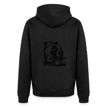 Zwei Generationen Eine Leidenschaft - Unisex Premium Bio Zip Hoodie - Schwarz - Hinten - Nico (187cm)