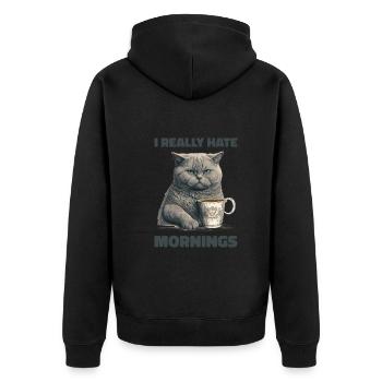 I Really hate Mornings Cat - Unisex Premium Organic Zip Hoodie - black - Back - Nico (187cm)