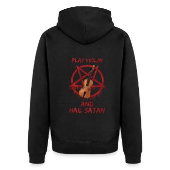 Play Violin and Hail Satan - Unisex Premium Bio Zip Hoodie - Schwarz - Hinten - Nico (187cm)