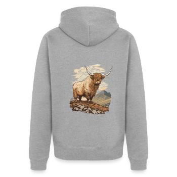 Vache des Highlands - Veste à capuche bio Premium Unisexe - gris chiné - Dos - Nico (187cm)