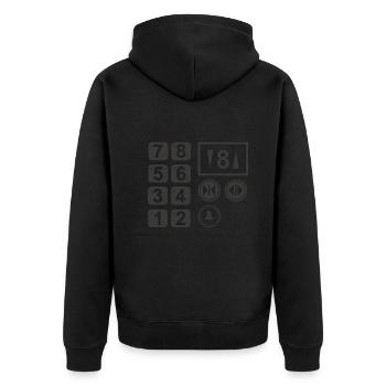 Fahrstuhl Knöpfe - Unisex Premium Bio Zip Hoodie - Schwarz - Hinten - Nico (187cm)