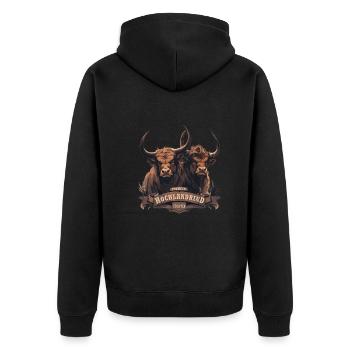 Premium Hochlandrind Züchter - Unisex Premium Bio Zip Hoodie - Schwarz - Hinten - Nico (187cm)