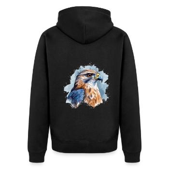 Falke Aquarell Porträt - Unisex Premium Bio Zip Hoodie - Schwarz - Hinten - Nico (187cm)