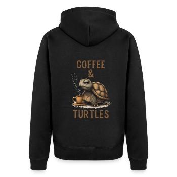 Coffee and turtles – humorous design for - Unisex Premium Organic Zip Hoodie - black - Back - Nico (187cm)