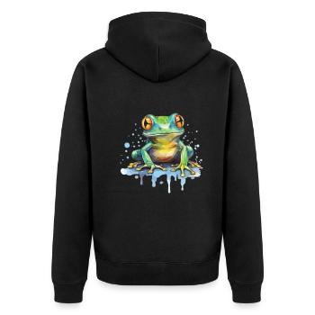 Bunte Kunst - Niedliches &; Wildes Froschdesign - Unisex Premium Bio Zip Hoodie - Schwarz - Hinten - Nico (187cm)