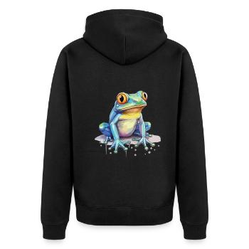 Bunte Kunst - Niedliches &; Wildes Froschdesign - Unisex Premium Bio Zip Hoodie - Schwarz - Hinten - Nico (187cm)