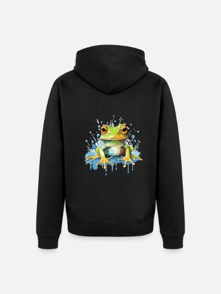 Bunte Kunst - Niedliches &; Wildes Froschdesign - Unisex Premium Bio Zip Hoodie - Schwarz