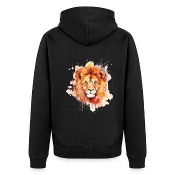 Niedliche Löwen-aquarellkunst - Unisex Premium Bio Zip Hoodie - Schwarz - Hinten - Nico (187cm)