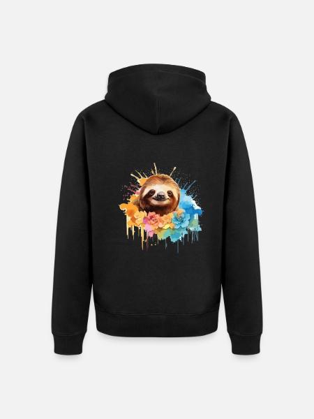 Aquarellfaultier - Niedliches Design Für - Premium økologisk unisex-hættejakke - sort