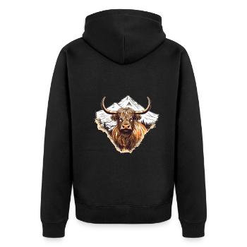 Rustikale Schottische Hochlandkuhlandschaft Und - Unisex Premium Bio Zip Hoodie - Schwarz - Hinten - Nico (187cm)