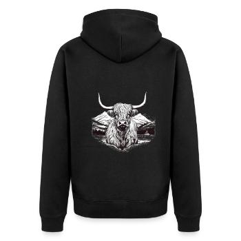 Rustikale Schottische Hochlandkuhlandschaft Und - Unisex Premium Bio Zip Hoodie - Schwarz - Hinten - Nico (187cm)