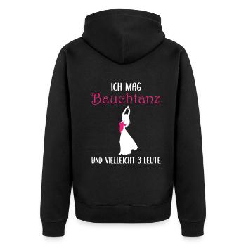 Ich mag Bauchtanz und vielleicht 3 Leute - Unisex Premium Bio Zip Hoodie - Schwarz - Hinten - Nico (187cm)