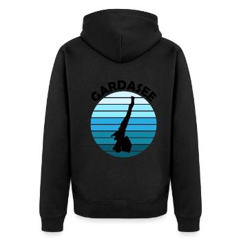 Ästhetischer Gardasee Italien Liebhaber Geschenk - Unisex Premium Bio Zip Hoodie - Schwarz - Hinten - Nico (187cm)