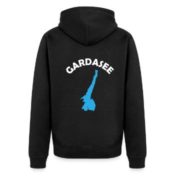 Ästhetischer Gardasee Italien Liebhaber Geschenk - Unisex Premium Bio Zip Hoodie - Schwarz - Hinten - Nico (187cm)