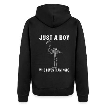 Boy & Flamingo Love Unique Gift - Unisex Premium Organic Zip Hoodie - black - Back - Nico (187cm)
