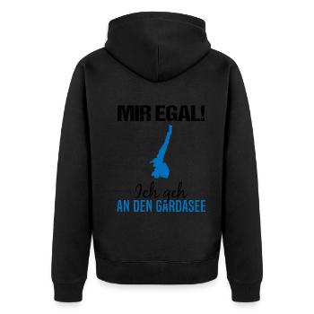Mir Egal! Gardasee Priorität Geschenk - Unisex Premium Bio Zip Hoodie - Schwarz - Hinten - Nico (187cm)