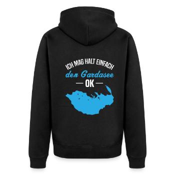 Einfach Gardasee – Mehr braucht man nicht - Unisex Premium Bio Zip Hoodie - Schwarz - Hinten - Nico (187cm)