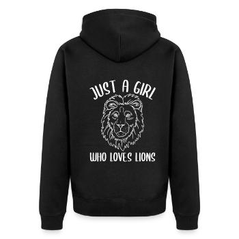 Girl, Lion Love – A Wild Connection - Unisex Premium Organic Zip Hoodie - black - Back - Nico (187cm)