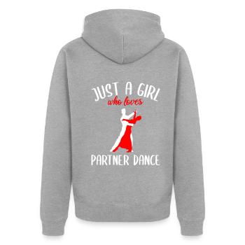 Fille qui aime la danse de couple - Veste à capuche bio Premium Unisexe - gris chiné - Dos - Nico (187cm)