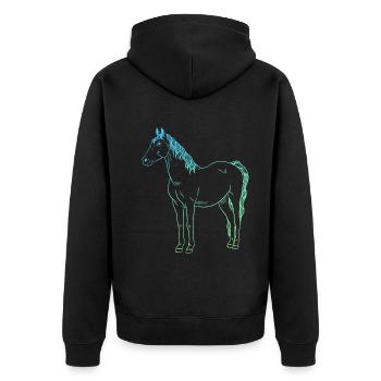 Minimalistisches Pferde Design Geschenk - Unisex Premium Bio Zip Hoodie - Schwarz - Hinten - Nico (187cm)