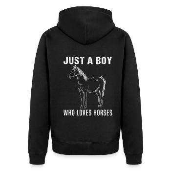 Nur ein Junge - Der Pferde liebt - Unisex Premium Bio Zip Hoodie - Schwarz - Hinten - Nico (187cm)