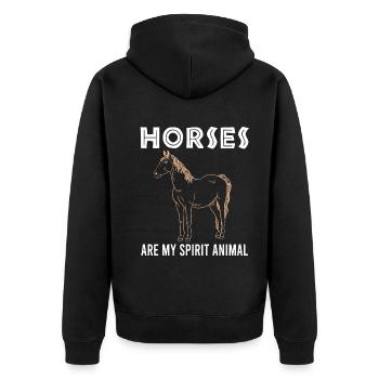 Pferde als mein Spirit Animal - Unisex Premium Bio Zip Hoodie - Schwarz - Hinten - Nico (187cm)