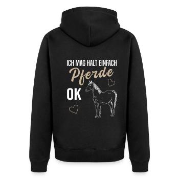 Einfache Liebe zu Pferden - OK, Geschenkidee - Unisex Premium Bio Zip Hoodie - Schwarz - Hinten - Nico (187cm)