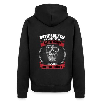 Alten Metal Mann Stolz Totenkopf Geschenk - Unisex Premium Bio Zip Hoodie - Schwarz - Hinten - Nico (187cm)