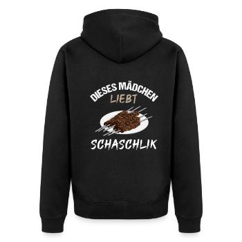 Liebeserklärung: Dieses Mädchen liebt Schaschlik - Unisex Premium Bio Zip Hoodie - Schwarz - Hinten - Nico (187cm)