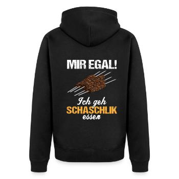 Mir egal! Schaschlik über Alles - Unisex Premium Bio Zip Hoodie - Schwarz - Hinten - Nico (187cm)