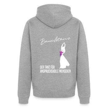 Sinnliche Bewegung - Der anspruchsvolle Bauchtanz - Unisex Premium Bio Zip Hoodie - Grau meliert - Hinten - Nico (187cm)