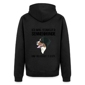 Berner Sennenhund Liebe und Sarkasmus Geschenk - Unisex Premium Bio Zip Hoodie - Schwarz - Hinten - Nico (187cm)
